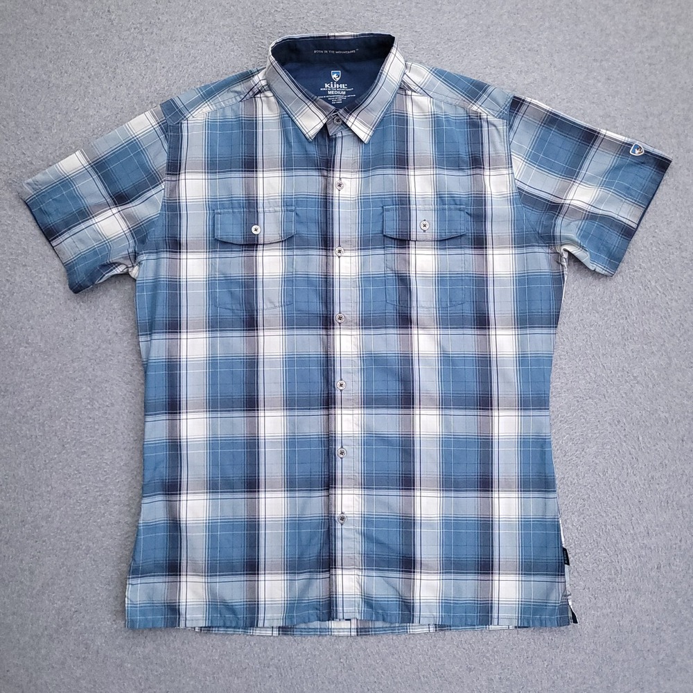 Kuhl Button Up Shirt Mens Medium Gorpcore Ionik Quickdry Hiking Blue Plaid
